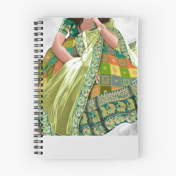 Item preview, Hermosa mujer en su día Mehndi/despedida de soltera, boda asiática Desi, paquistaní, india, bengalí, vestido colorido, ilustración detallada designed and sold by SemDesigns1.
