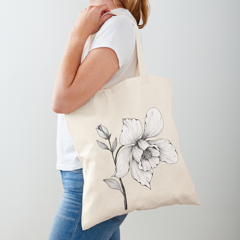 Hand-Drawn Illustration Flower Embossing Leather Tote Bag