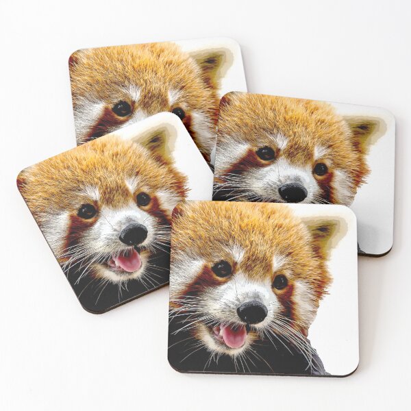 Item preview, Horizontal full length Closeup shot Red panda bear playing on a tree trunk. Face of a red panda bear showing its tongue designed and sold by Artsy Boulevard.