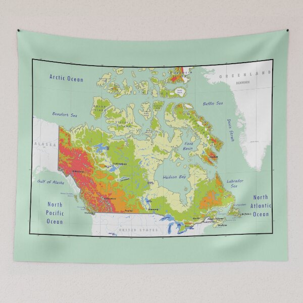 Item preview, Canada map, topographic map of Canada with names of the oceans, seas, Lakes, capitals, and boundaries designed and sold by mashmosh.