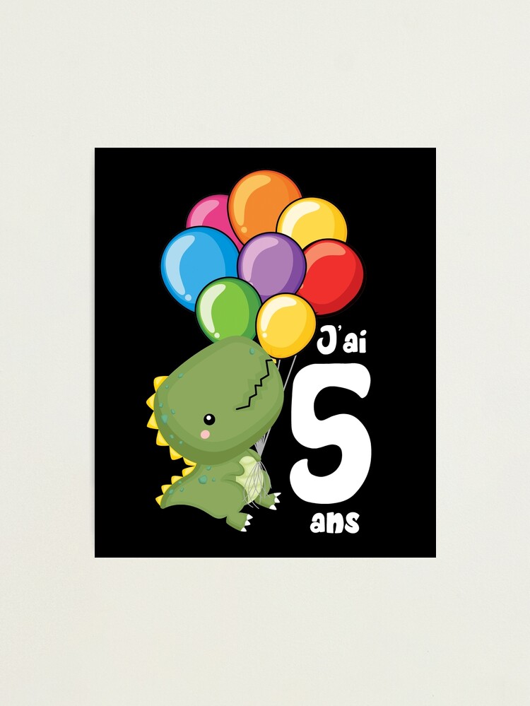 Lámina fotográfica con la obra «Enfants Cinquième Anniversaire Dinosaure  J'ai 5 Ans Cadeau» de Lenny Stahl