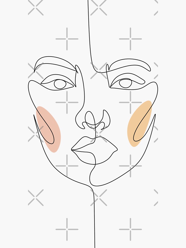 Abstract Face One Line Art Sticker By Onelineprint Redbubble