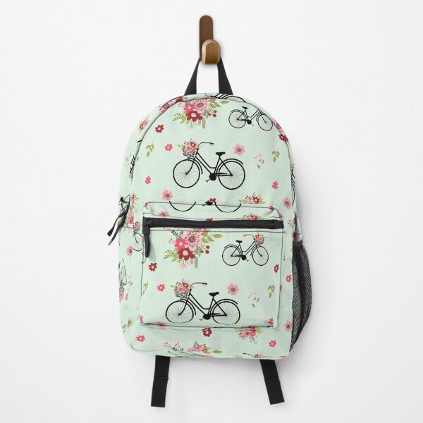 Item preview, Bicycle with flower basket seamless pattern design minth color background designed and sold by PurrfectCorner.