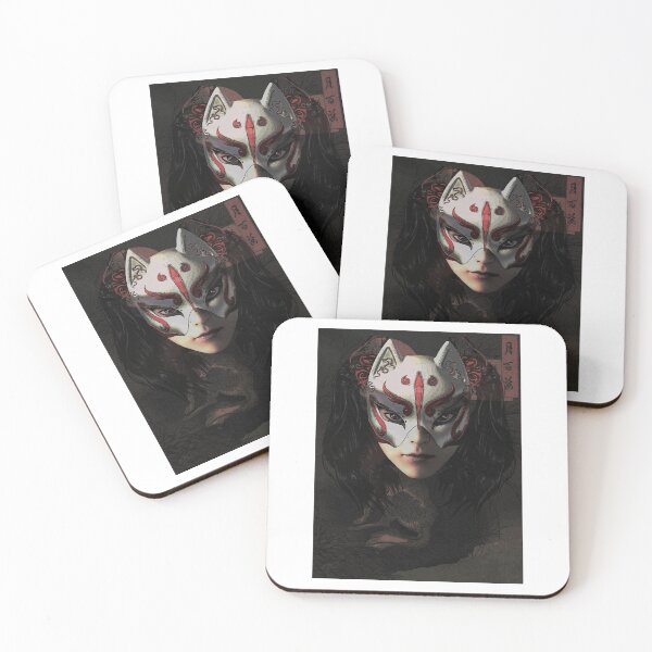 Item preview, Graphic Japanese Kitsune Mask Gift Cherry Blossom Petals designed and sold by RhodaMetalAnime.