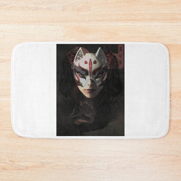 Item preview, Graphic Japanese Kitsune Mask Gift Cherry Blossom Petals designed and sold by RhodaMetalAnime.