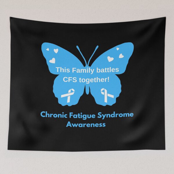 Item preview, This Family Battles CFS Together! Text In Blue Awareness Butterfly with Ribbon and Hearts on Wings designed and sold by Chantelle  Spies.