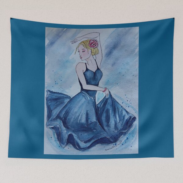 Item preview, Flamengo dancer portrait watercolor and ink designed and sold by horseaddicted.
