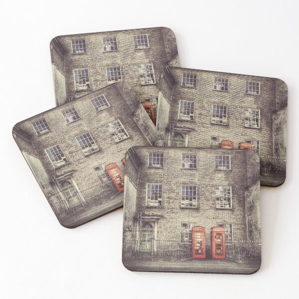 Item preview, Two Red British Phone Boxes in a Street of Old Vintage Victorian Houses designed and sold by KALEIDOSCOPE UK.