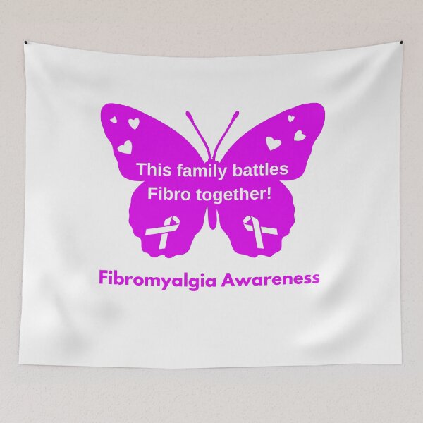 Item preview, This Family Battles Fibro Together! Text In Purple Awareness Butterfly with Ribbon and Hearts on Wings designed and sold by Chantelle  Spies.
