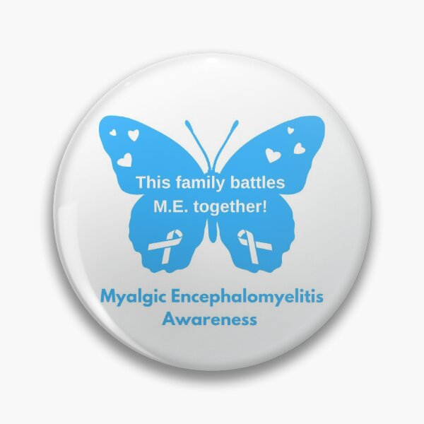 Item preview, This Family Battles M.E. Together! Text In Blue Awareness Butterfly with Ribbon and Hearts on Wings designed and sold by Chantelle  Spies.