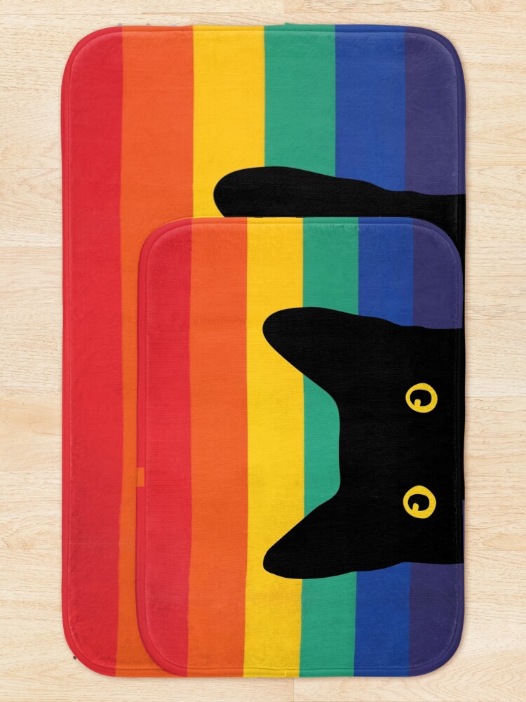 Alternate view of Peeking Cat in Rainbow Circle Bath Mat