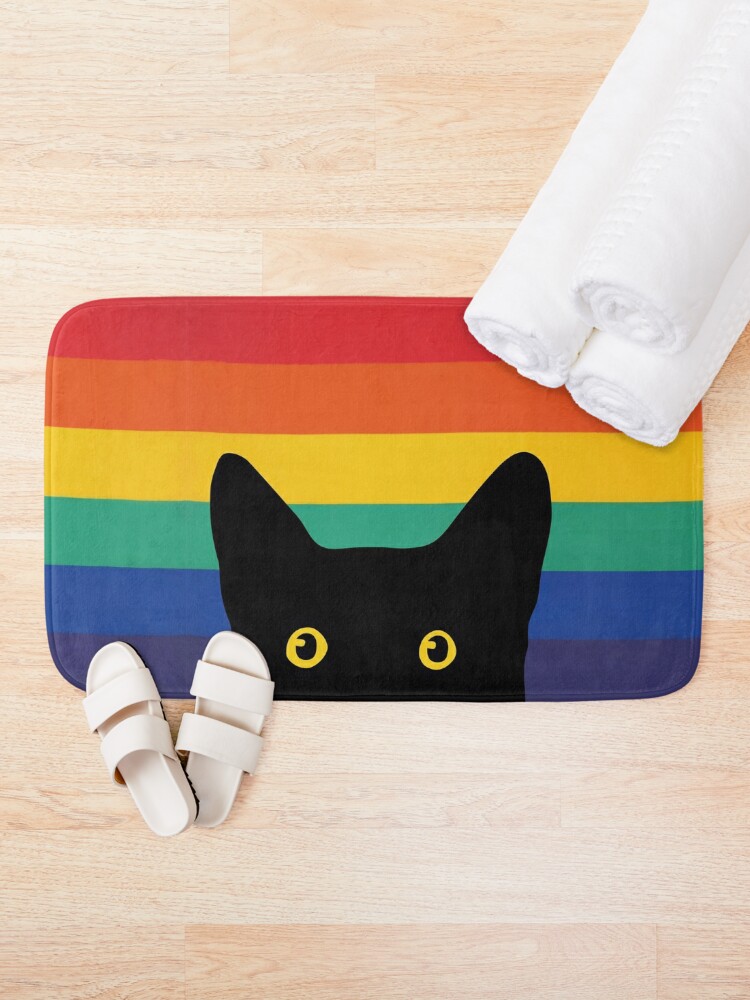 Alternate view of Peeking Cat in Rainbow Circle Bath Mat