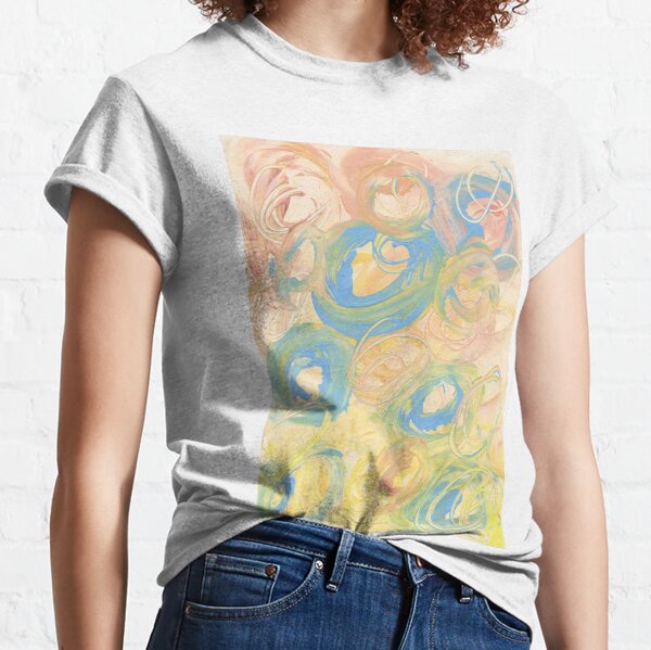 Tourbillon de pêches bleues et jaunes T-shirt classique