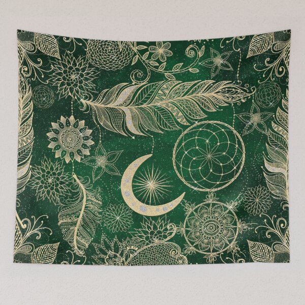 Item preview, Gold Dream-Catcher Feathers Green Mandala designed and sold by InovArtS.
