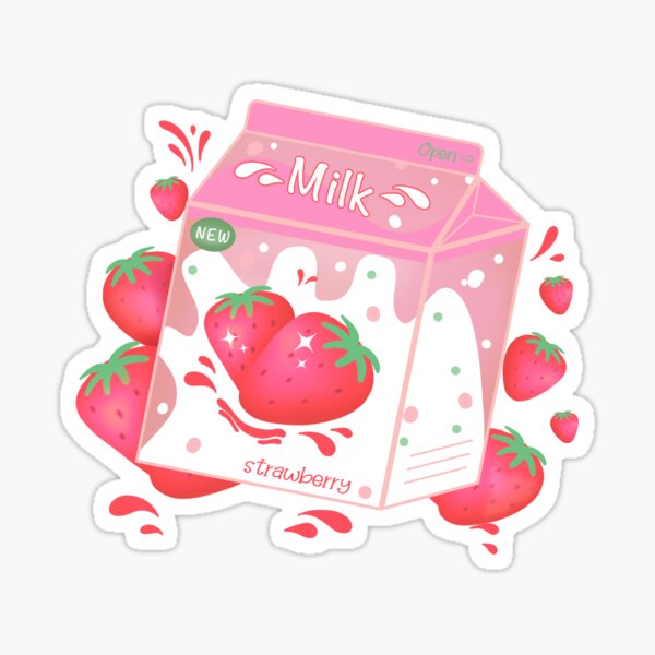 Retro Kawaii Panda with strawberry milk carton' Sticker