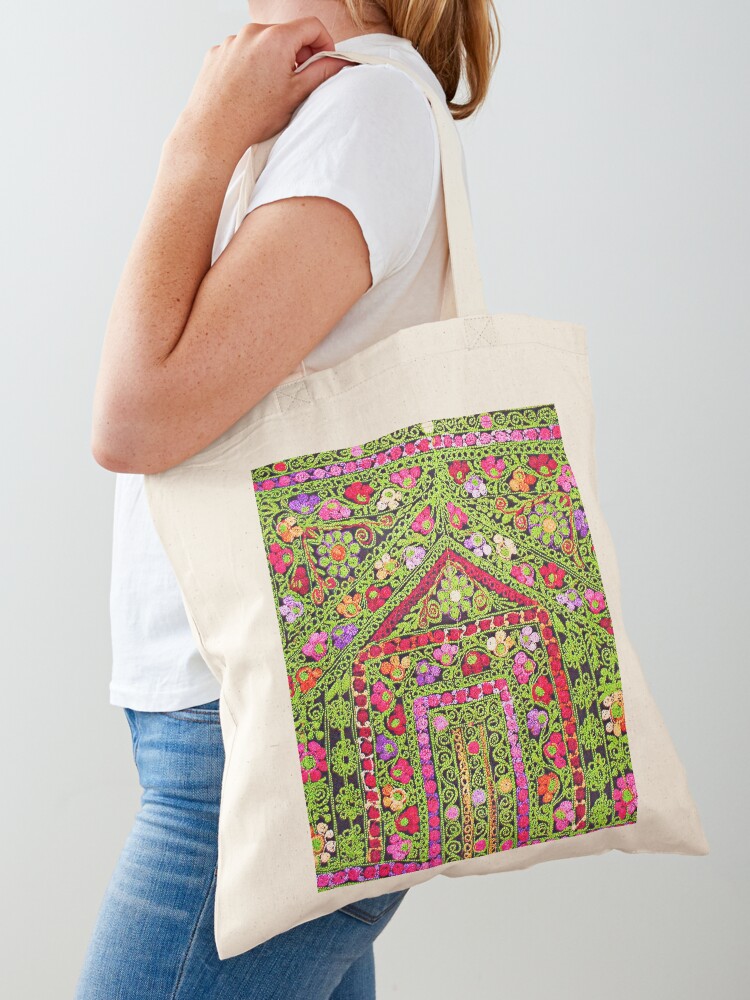 Colorfully Embroidered Tote Bag with Jerusalem Design, Zippered Fabric