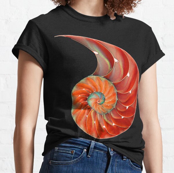 T Shirts Nautilus Shell Showing The Chambers in Distance Curves Helix Hidden Pri