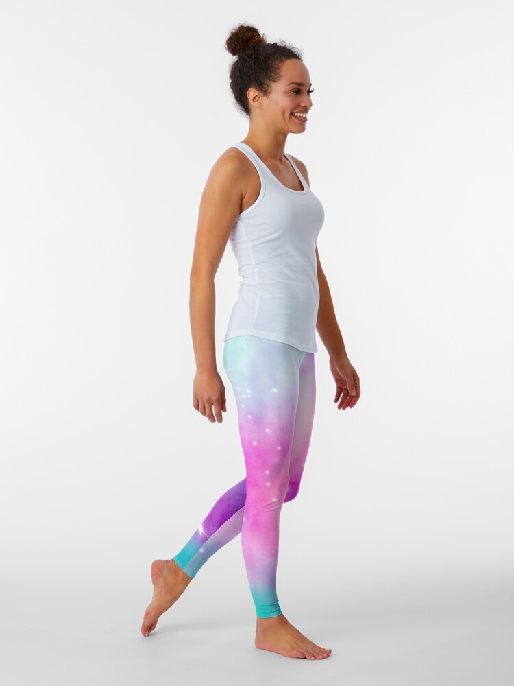 Alternate view of Trendy bright watercolor pastel nebula space hand painted Leggings