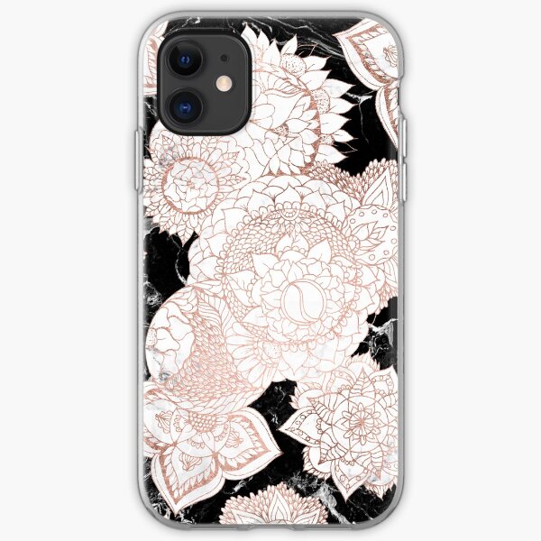 Modern rose gold floral mandala chic marble iPhone Soft Case