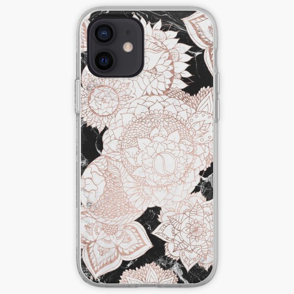 Modern rose gold floral mandala chic marble iPhone Soft Case
