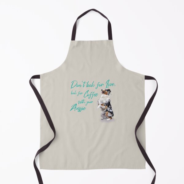 Item preview, "Don't look for love, look for coffee with your Aussie" with an Australian Shepherd Illustration designed and sold by ElysianCreation.