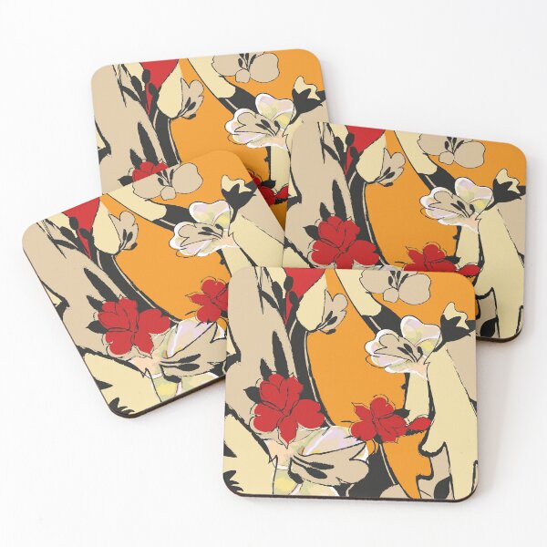 Item preview, Pastel colors and orange red abstract flowers designed and sold by Paula Murray.