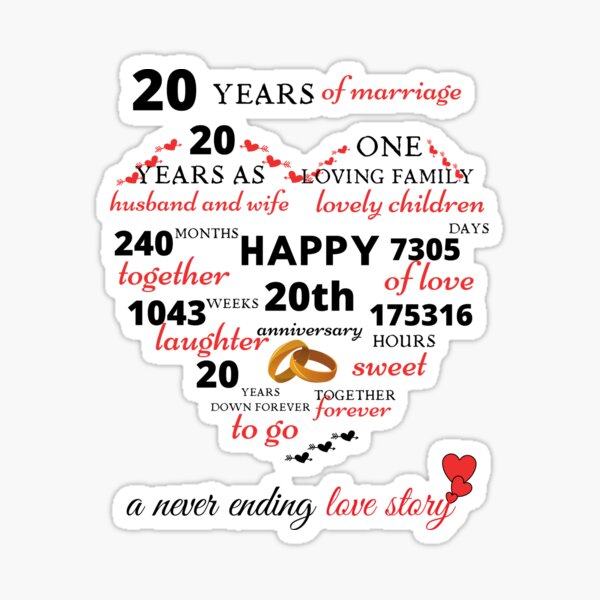 Vista previa del artículo con la obra «Feliz 20 aniversario de matrimonio», diseñado y vendido por EmmaBazz.