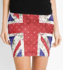 Vintage Red Polka Dots Floral UK Union Jack Flag Mini Skirt