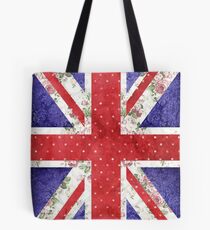 Vintage Red Polka Dots Floral UK Union Jack Flag Tote Bag
