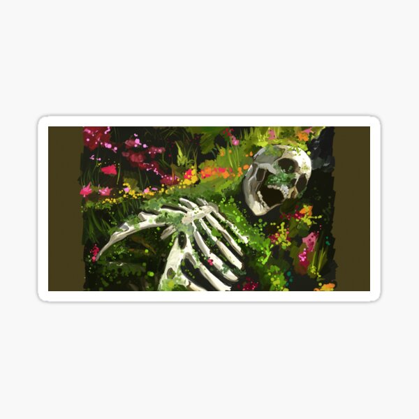Decaying skeleton with flowers Sticker