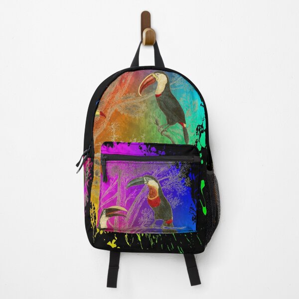 Item preview, 5 black, white, yellow and red toucan parrots on a splatter rainbow designed and sold by jc007.