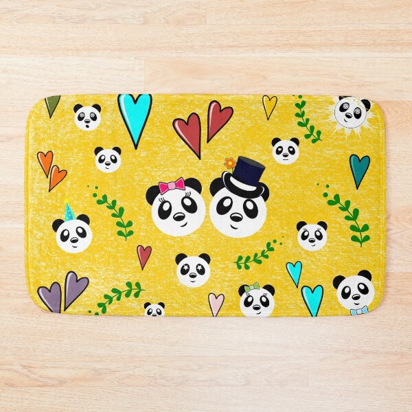 Item preview, Yellow panda pattern with colorful hearts designed and sold by DeliriousSteve.