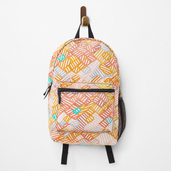 Item preview, geometric square pixel line pattern abstract in brown orange blue designed and sold by Mrvell.