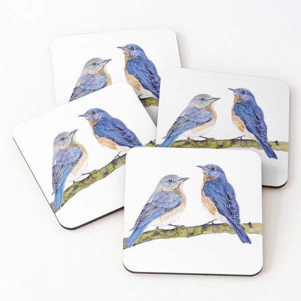 Item preview, Pair of Eastern Bluebirds on a Branch Watercolor designed and sold by carleeclarkeart.