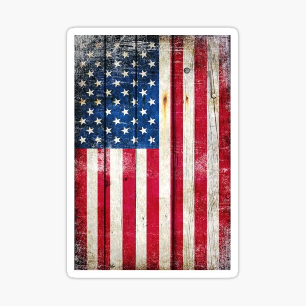 Distressed American Flag On Wood - Vertical Sticker