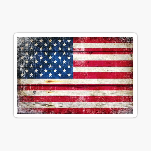 Distressed American Flag On Wood Planks - Horizontal Sticker