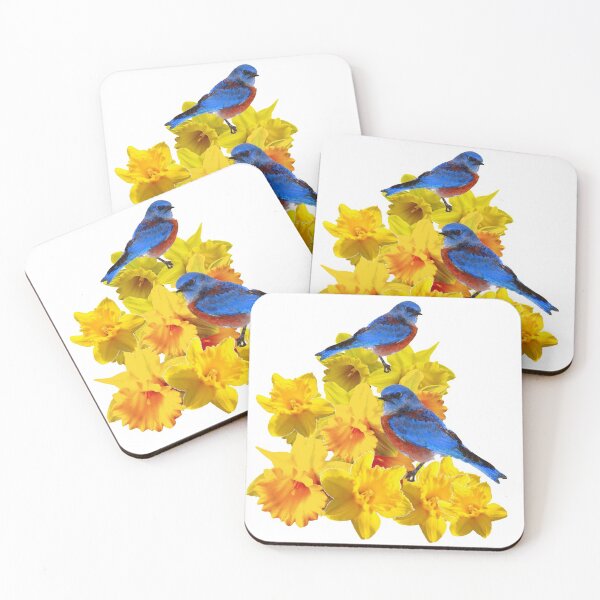 Item preview,   YELLOW DAFFODIL GARDEN FLOWERS & 2 BLUE BIRDS ABSTRACT designed and sold by sharlesart.