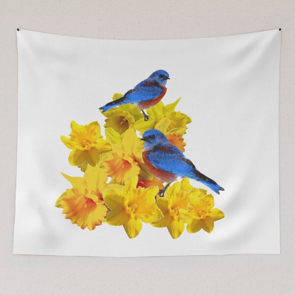 Item preview,   YELLOW DAFFODIL GARDEN FLOWERS & 2 BLUE BIRDS ABSTRACT designed and sold by sharlesart.