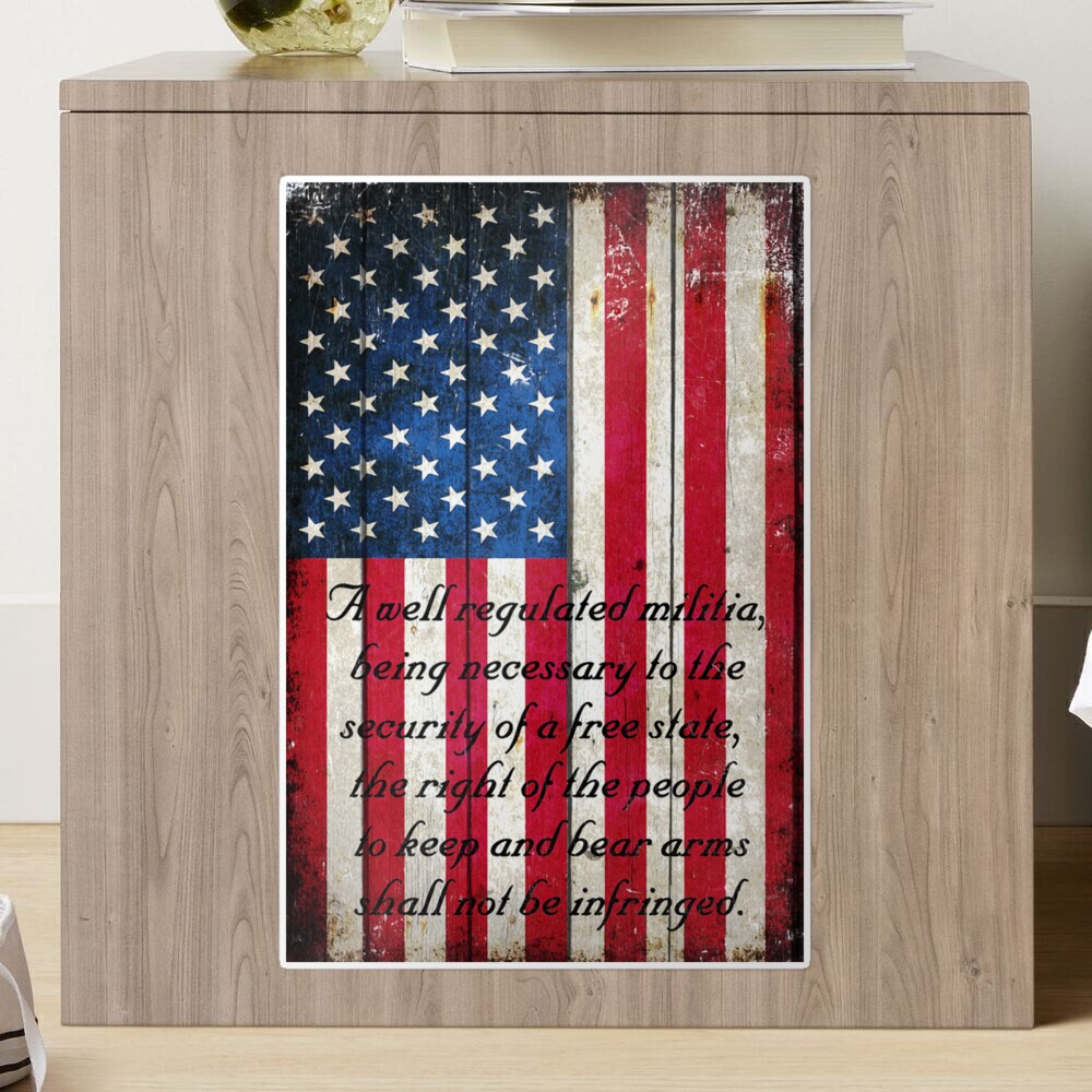 Vintage American Flag And 2nd Amendment On Old Wood Planks Sticker