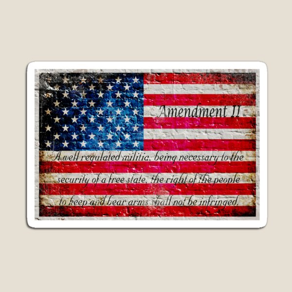 Distressed American Flag And Second Amendment On White Bricks Wall Magnet