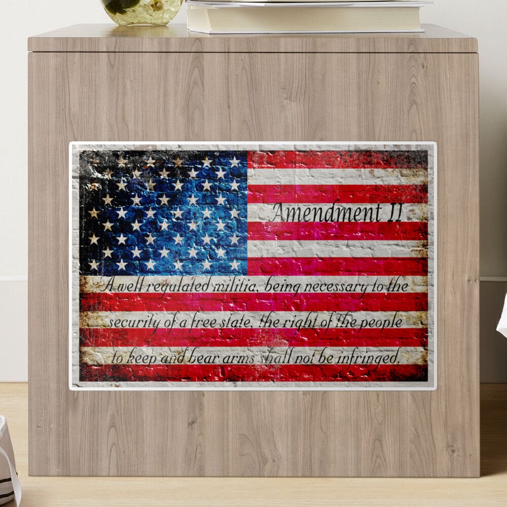 Distressed American Flag And Second Amendment On White Bricks Wall Sticker