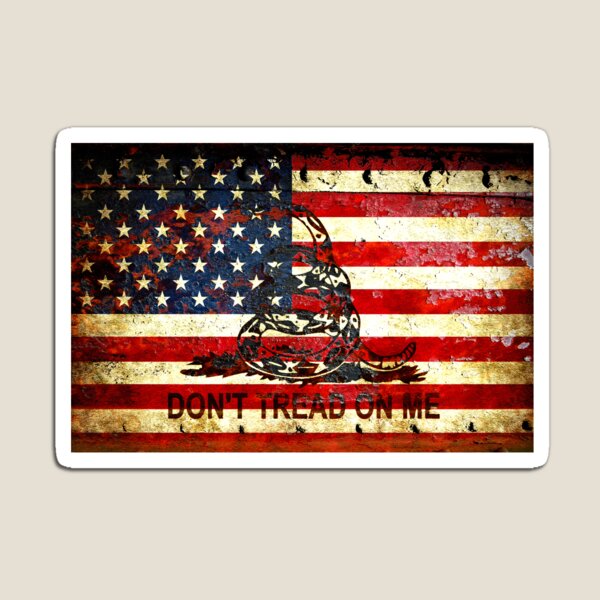 American Flag And Viper On Rusted Metal Door - Don't Tread On Me Magnet