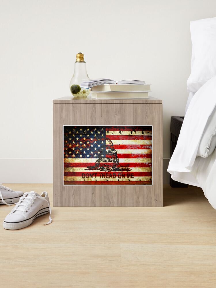 Alternate view of American Flag And Viper On Rusted Metal Door - Don't Tread On Me Sticker