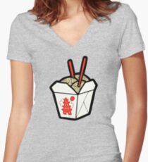 Take-Out Noodles Box Pattern Women's Fitted V-Neck T-Shirt