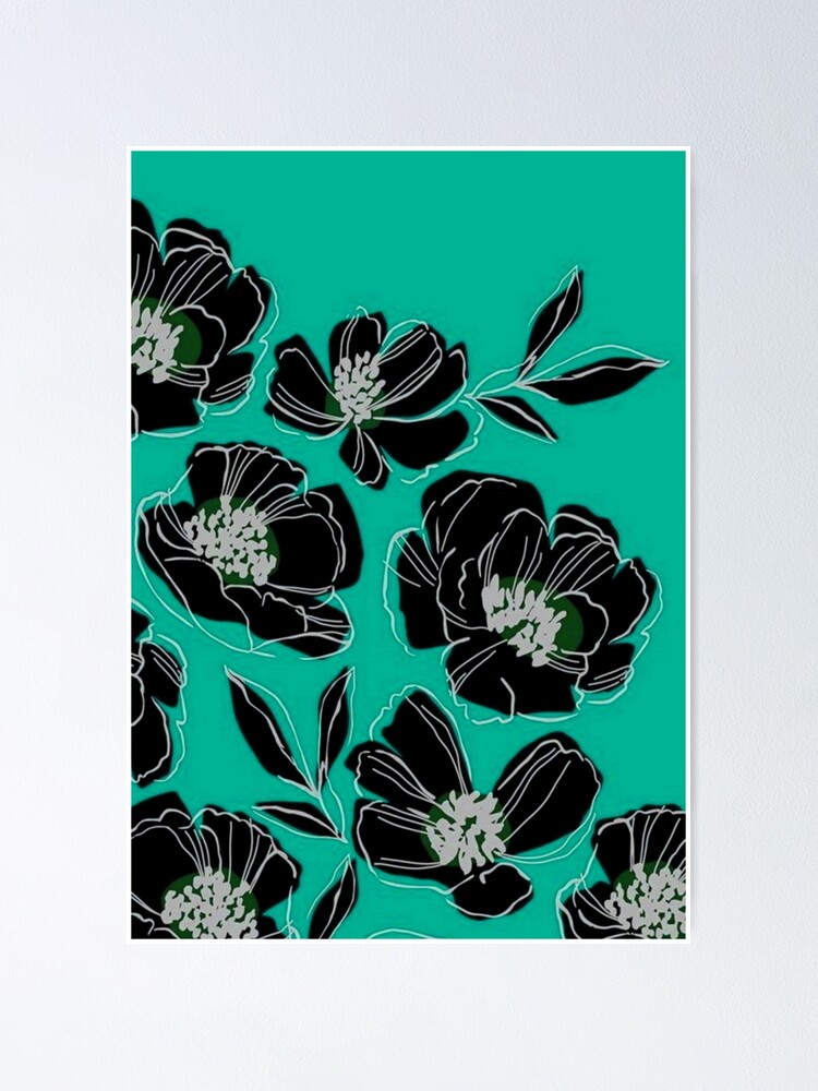 Póster «Flores negras sobre verde azulado» de KatJeudis | Redbubble