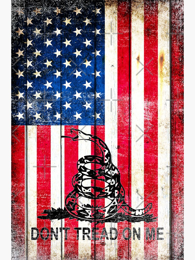Viper On American Flag On Old Wood Planks Vertical by MolonLabeArt