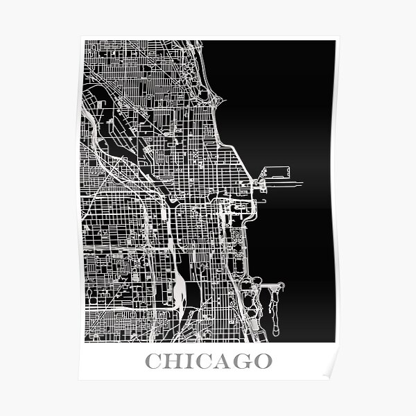 Map of Chicago - Black Poster