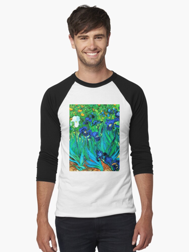 Thumbnail 1 of 3, Baseball ¾ Sleeve T-Shirt, Van Gogh Garden Irises HDR designed and sold by VintageEraArt.