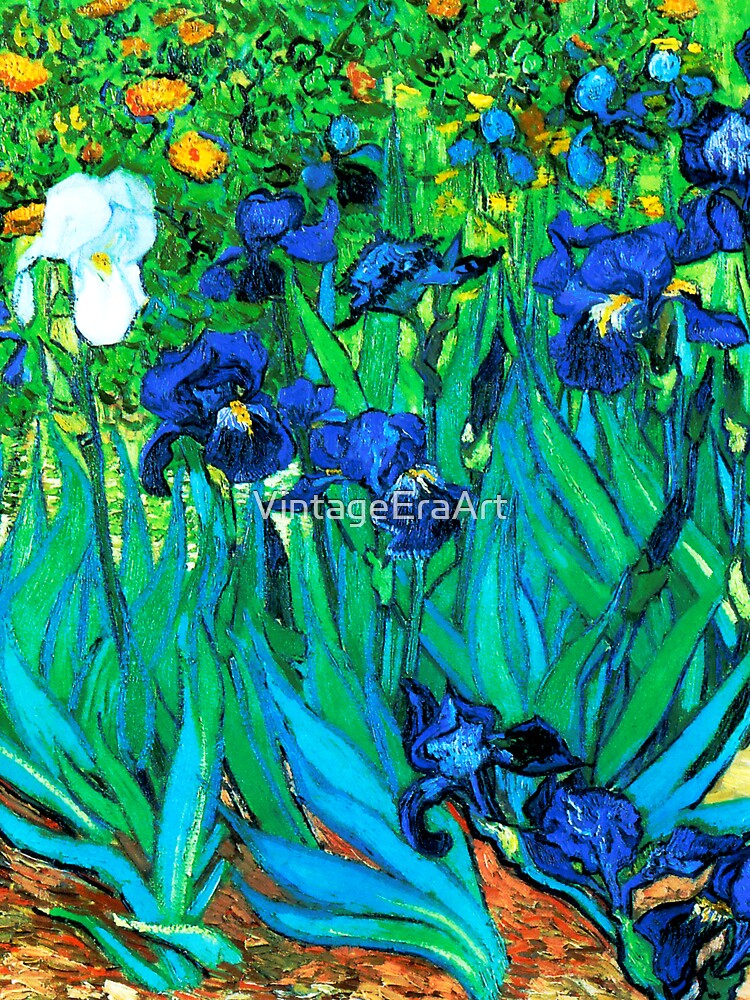 Thumbnail 3 of 3, Baseball ¾ Sleeve T-Shirt, Van Gogh Garden Irises HDR designed and sold by VintageEraArt.