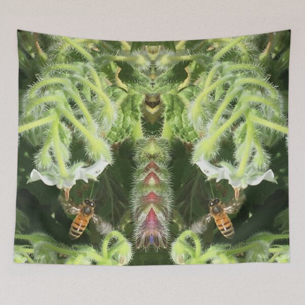 Item preview, Honey Bees Thrumming in the Late Autumn Sun, Emerald - White Cornflowers designed and sold by RoseAromas.